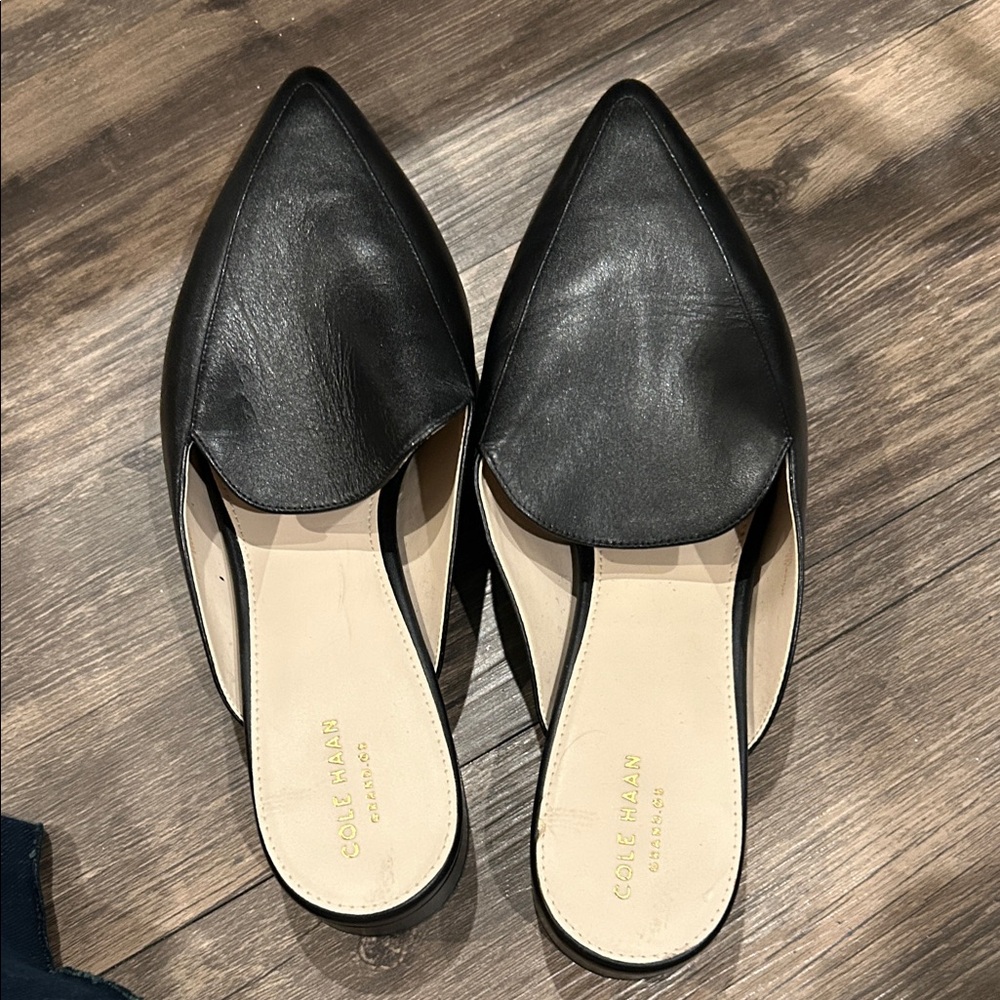 Cole Haan Women's Black Leather Pointed Mules